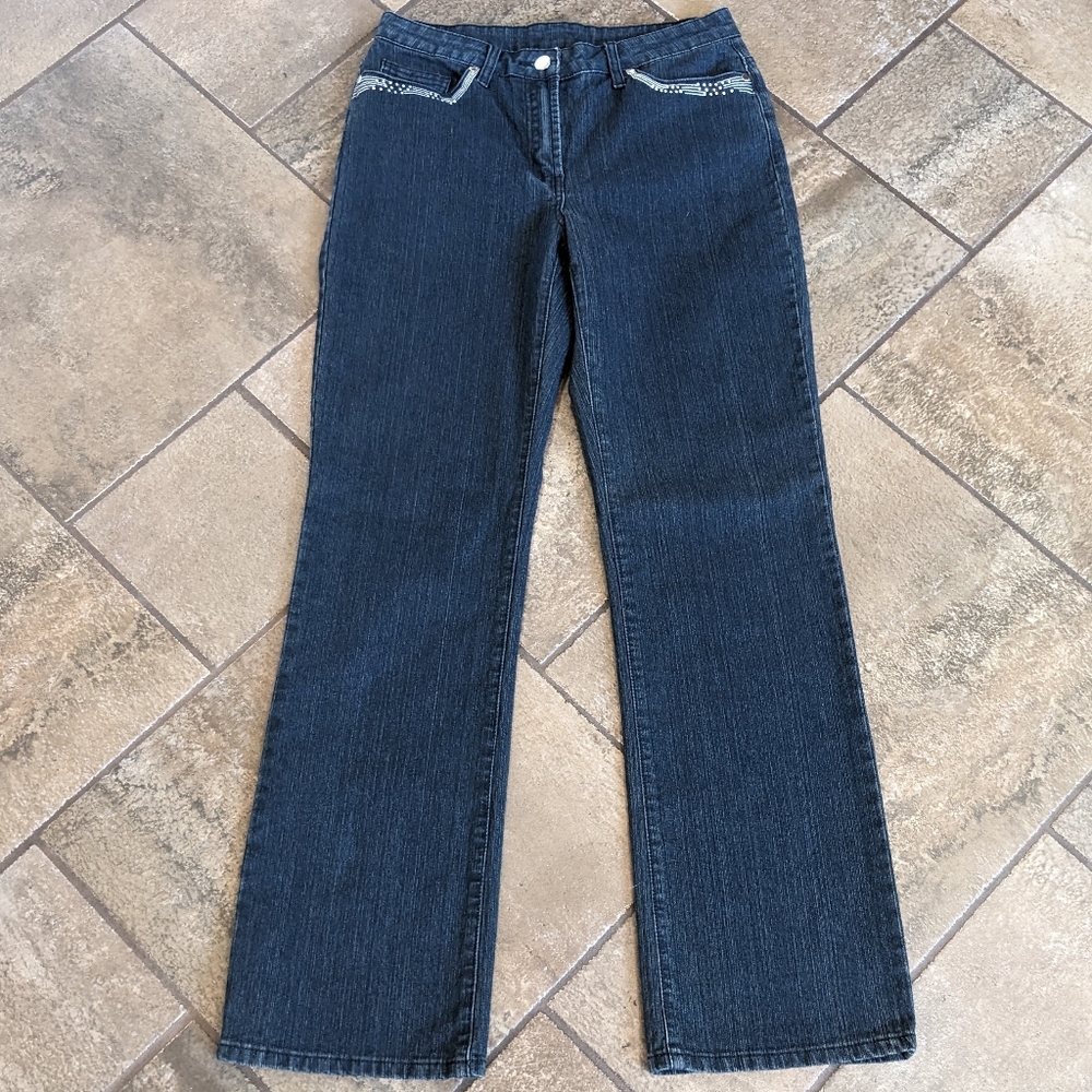 French Twist Dressy Dark Wash Embellished Stretch Flared DressyJeans Size 8 💙